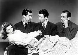 Hepburn with her 3 leading men in The Philadelphia Story: Cary Grant, James Stewart, and John Howard.