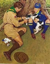 Scouts helping a dog