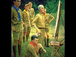 Rockwell painted himself standing with a group of boy scouts.