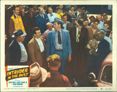 The film is B&W, but here is a lobby card that would have advertised the film, and it's part of the mob scene where the sheriff is trying to get Lucas to the Courthouse and Jail.